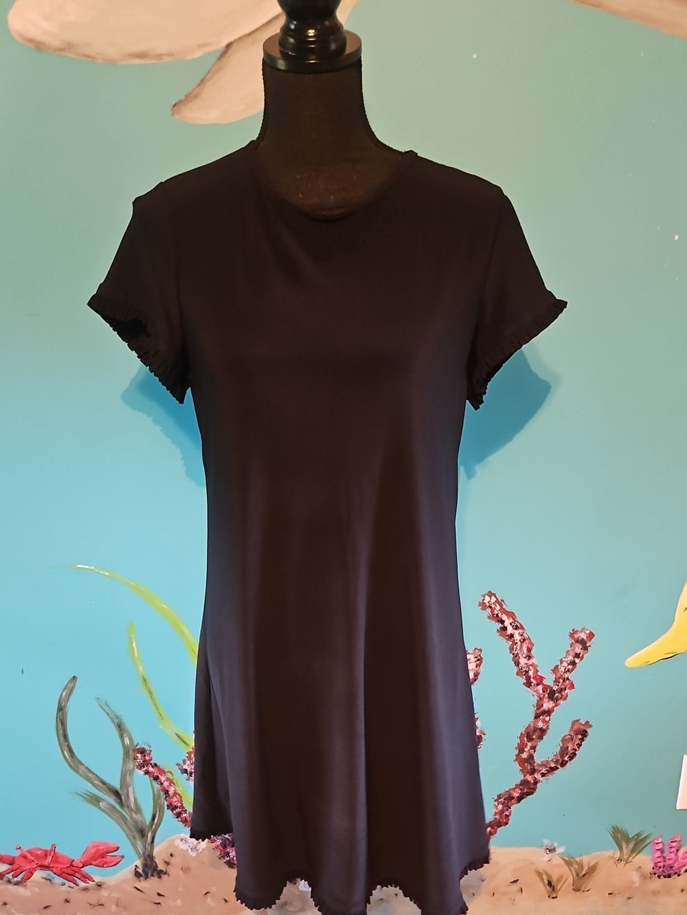 Black Short-Sleeve Crewneck Dress